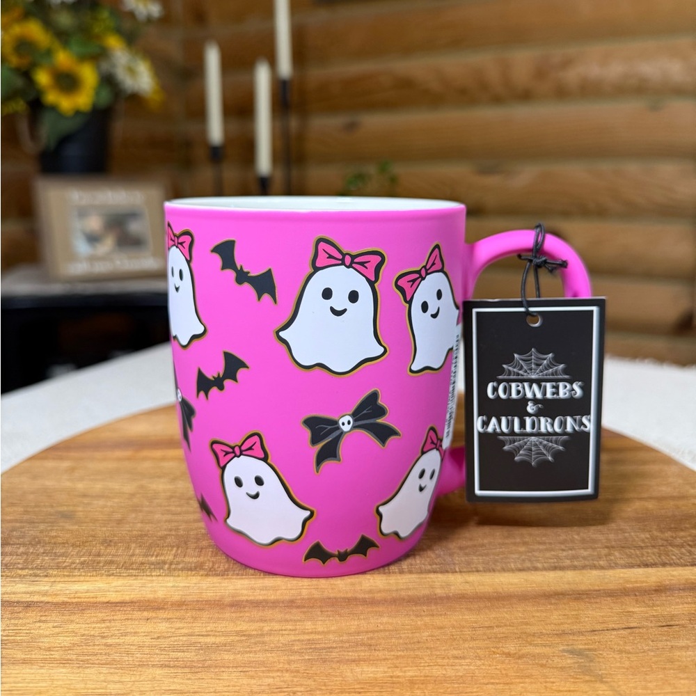 GHOSTS & PINK BOWS Soft Touch HALLOWEEN Mug